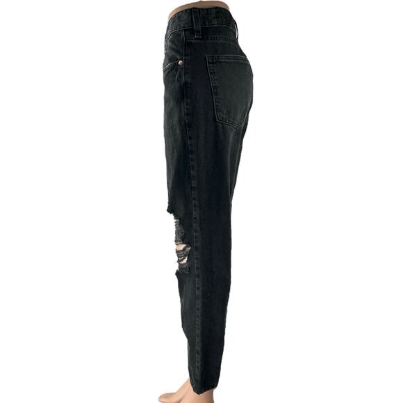 H&M Women's Black Distressed High Rise Boyfriend Tapered Denim Jeans Size 6 - Picture 2 of 5